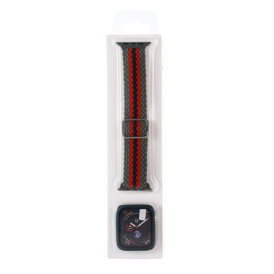 For Apple Watch Series 6 / 5 / 4 / SE 44mm Adjustable Striped Woven Nylon Watch Band + Watch Case Set(Green Red Black)