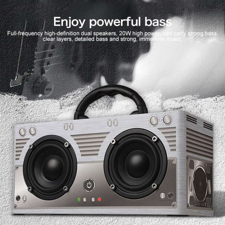 W9 Portable Retro Wooden Bluetooth Speaker, Support TF Card & 3.5mm AUX(Retro Silver) - Desktop Speaker by buy2fix | Online Shopping UK | buy2fix