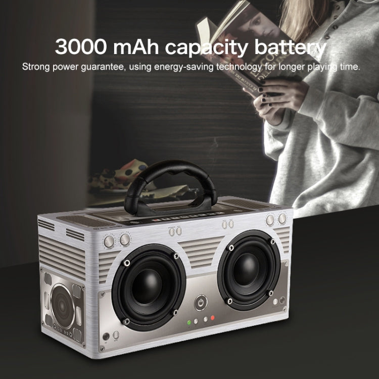 W9 Portable Retro Wooden Bluetooth Speaker, Support TF Card & 3.5mm AUX(Retro Silver) - Desktop Speaker by buy2fix | Online Shopping UK | buy2fix