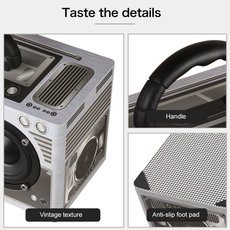 W9 Portable Retro Wooden Bluetooth Speaker, Support TF Card & 3.5mm AUX(Retro Silver) - Desktop Speaker by buy2fix | Online Shopping UK | buy2fix