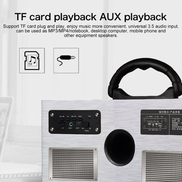 W9 Portable Retro Wooden Bluetooth Speaker, Support TF Card & 3.5mm AUX(Retro Silver) - Desktop Speaker by buy2fix | Online Shopping UK | buy2fix