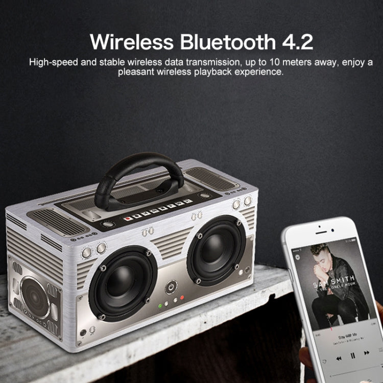 W9 Portable Retro Wooden Bluetooth Speaker, Support TF Card & 3.5mm AUX(Retro Silver) - Desktop Speaker by buy2fix | Online Shopping UK | buy2fix