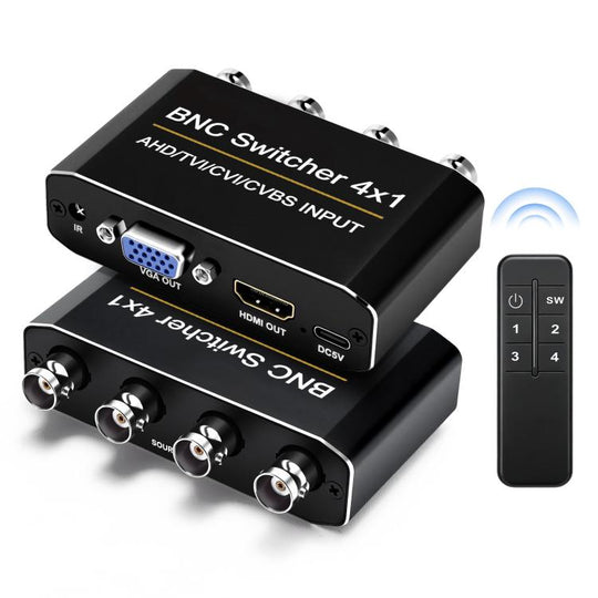 NK-H42 4 in 1 BNC Switcher, Supports AHD / TVI / CVI / CVBS Coaxial CCTV Signals / Simultaneous HDMI / VGA Output