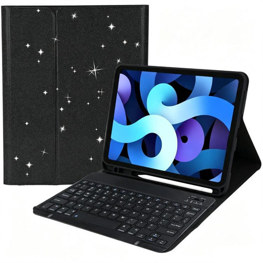 For iPad Air 10.9 2020 / 2022 Glitter Powder Smart Tablet Leather Case with Detachable BT Keyboard(Black)
