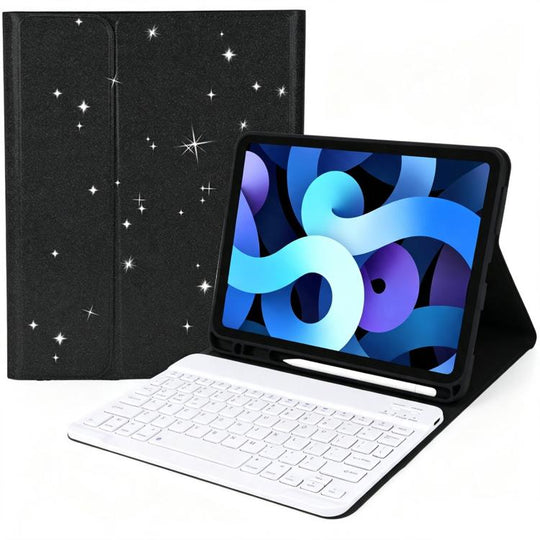 For iPad Pro 11 2022 / 2021 / 2020 Glitter Powder Smart Tablet Leather Case with Detachable BT Keyboard(Glitter Black+White)