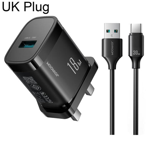 JOYROOM JR-TF4 18W USB Charger Fast Charging Kit with USB to Type-C Cable, Plug:UK Plug(Black)