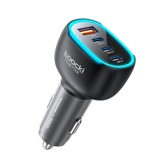 Toocki 120W 4-Port Zinc Alloy Car Charger 1x USB-A, 3x USB-C with Ambient Light(Black)