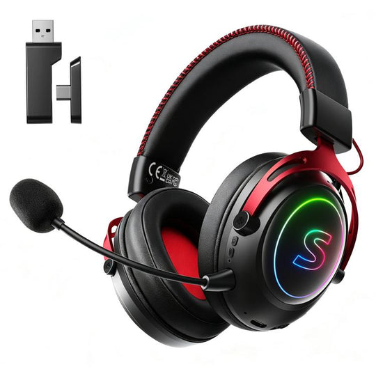 SoulBytes K17 Tri-mode Bluetooth 2.4G Wired RGB Gaming Headset with Detachable Microphone(Black)