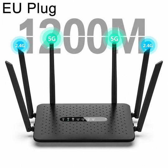 6-Antenna Full Network 1200M Dual-Band 2.4G & 5G Gigabit Wireless Router, Plug:EU Plug(Black)