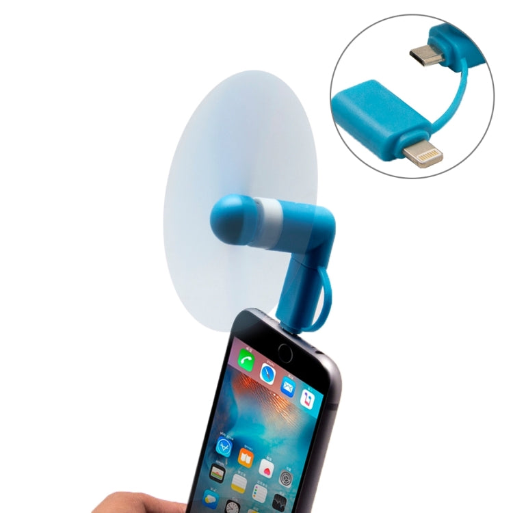 Fashion 8pin & Micro USB Ports Mini Fan with Two Leaves, For Mobile Phone with OTG Function & 8pin & Micro USB Ports(Blue) - USB Fan by buy2fix | Online Shopping UK | buy2fix