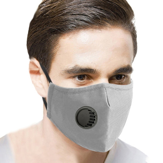 For Men Women Washable Replaceable Filter Breath-Valve PM2.5 Dustproof Face Mask(Grey) by buy2fix