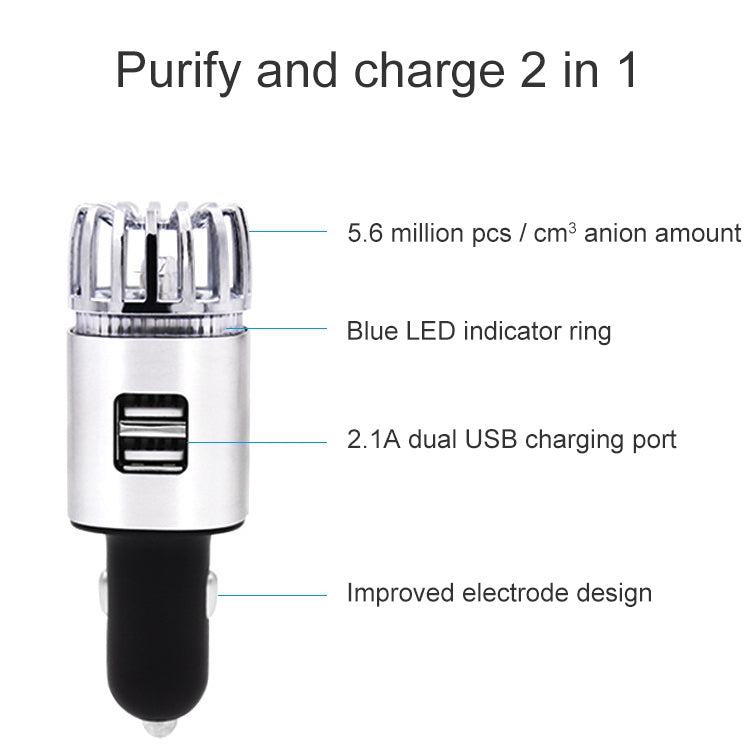 2 in 1 Car Negative-ion  Aromatherapy Air Purifier Humidifier + Dual USB Port Car Charger (Silver) - Air Purifier by buy2fix | Online Shopping UK | buy2fix