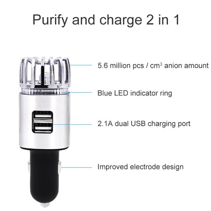 2 in 1 Car Negative-ion  Aromatherapy Air Purifier Humidifier + Dual USB Port Car Charger (Silver) - Air Purifier by buy2fix | Online Shopping UK | buy2fix