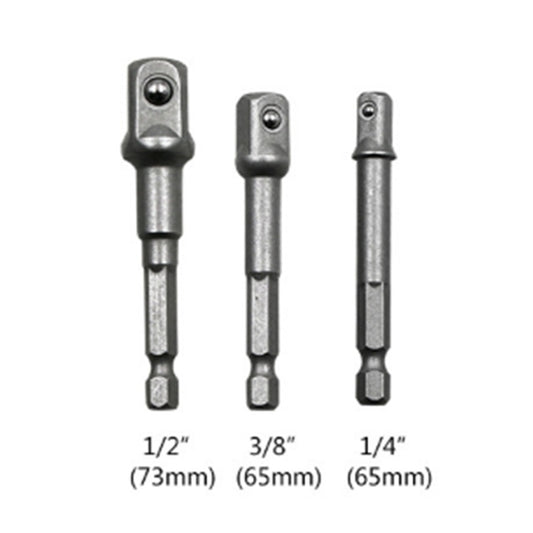 3 PCS/Set Socket Bit Extension Bar Hex Shank Adapter Drill Nut Driver Power Drill Bit(1/4, 3/8, 1/2 inch), Length:65-73mm by buy2fix