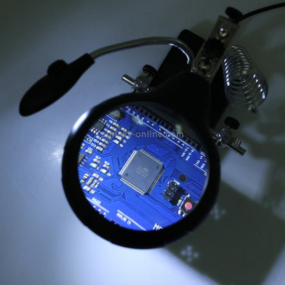 5 LED Auxiliary Clip Magnifier AC/DC Interchangeable with Soldering Stand & Two Magnifier, US Plug (Silver) - Soldering Iron Stand by buy2fix | Online Shopping UK | buy2fix