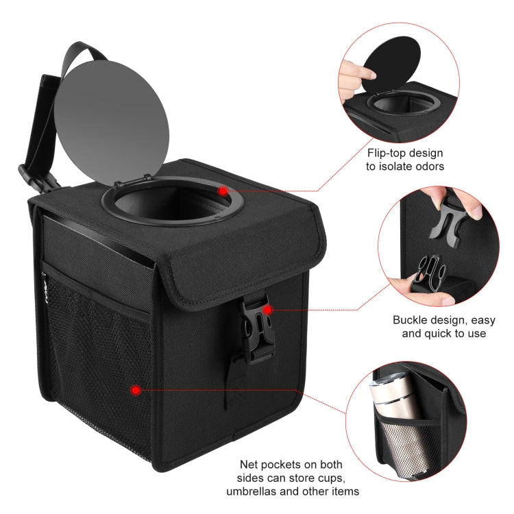 FUNADD Portable Folding Car Back Seat Hook Garbage Can Car Storage Box (Black) - Seat Accessories by FunAdd | Online Shopping UK | buy2fix