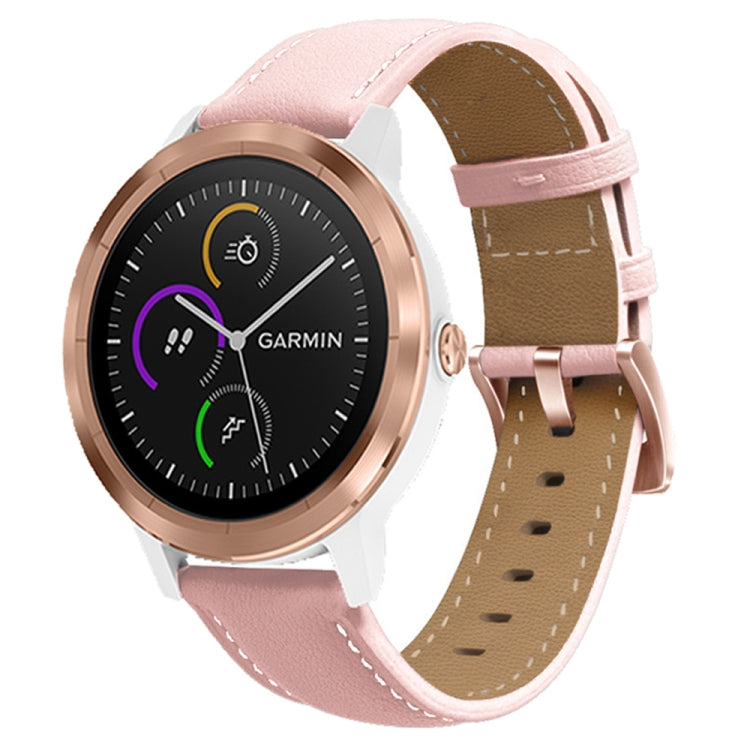 For Garmin Forerunner 265S / 255S / Venu 2S 18mm Rose Gold Buckle Genuine Leather Watch Band (Pink) - Watch Bands by buy2fix | Online Shopping UK | buy2fix