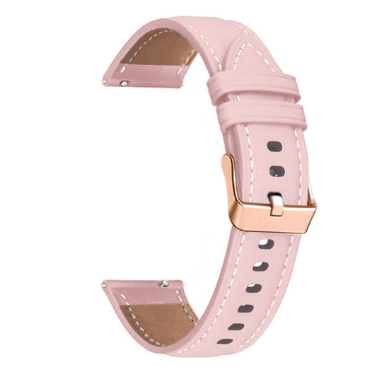 For Garmin Forerunner 265S / 255S / Venu 2S 18mm Rose Gold Buckle Genuine Leather Watch Band (Pink) - Watch Bands by buy2fix | Online Shopping UK | buy2fix