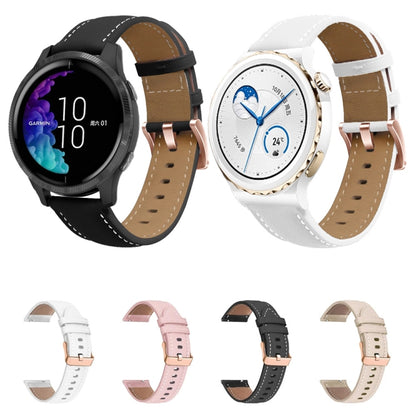 For Garmin Forerunner 265S / 255S / Venu 2S 18mm Rose Gold Buckle Genuine Leather Watch Band (White) - Watch Bands by buy2fix | Online Shopping UK | buy2fix