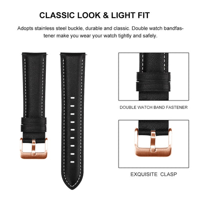 For Garmin Forerunner 265S / 255S / Venu 2S 18mm Rose Gold Buckle Genuine Leather Watch Band (Black) - Watch Bands by buy2fix | Online Shopping UK | buy2fix