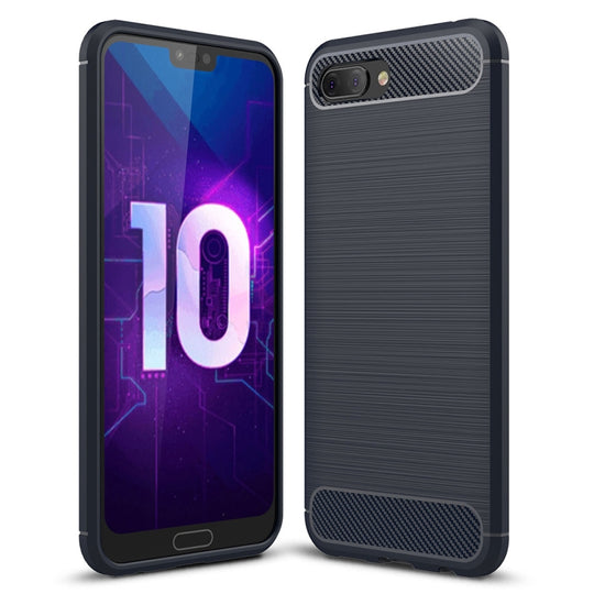 Brushed Texture Carbon Fiber Shockproof TPU Case for Huawei Honor 10(Navy Blue)