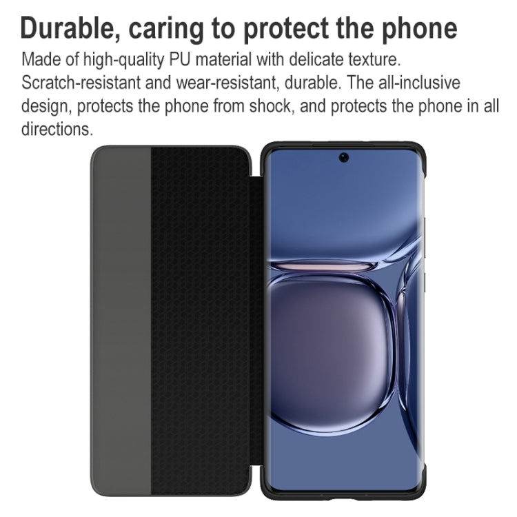 For Huawei P50 Pro Smart Display View Window Flip Leather Protective Case with Sleep / Wake-up Function(Grey) - Huawei Cases by Huawei | Online Shopping UK | buy2fix