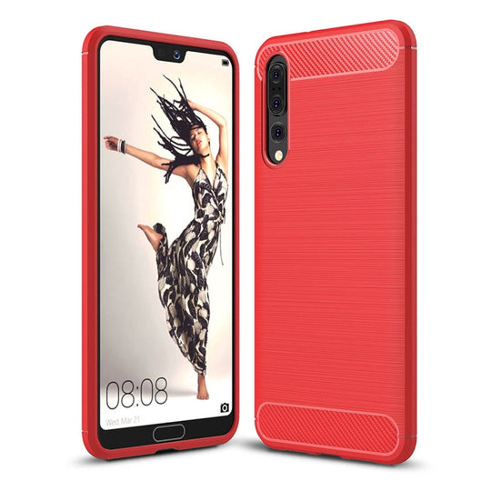 For Huawei  P20 Pro Brushed Texture Carbon Fiber Shockproof TPU Protective Back Case(Red)