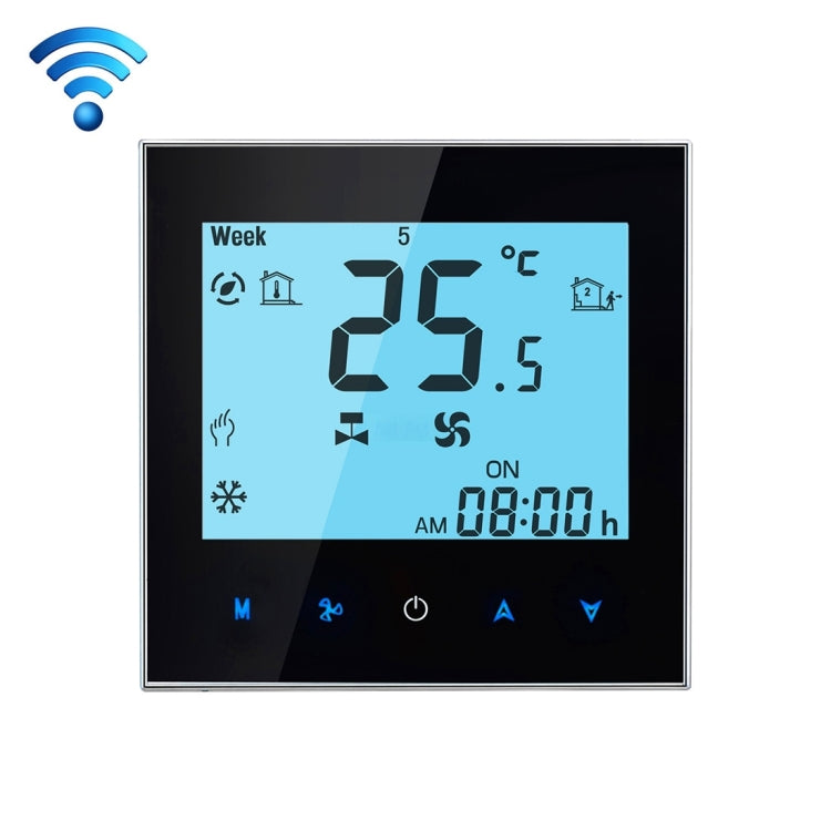 LCD Display Air Conditioning 2-Pipe Programmable Room Thermostat for Fan Coil Unit, Supports Wifi(Black) by buy2fix