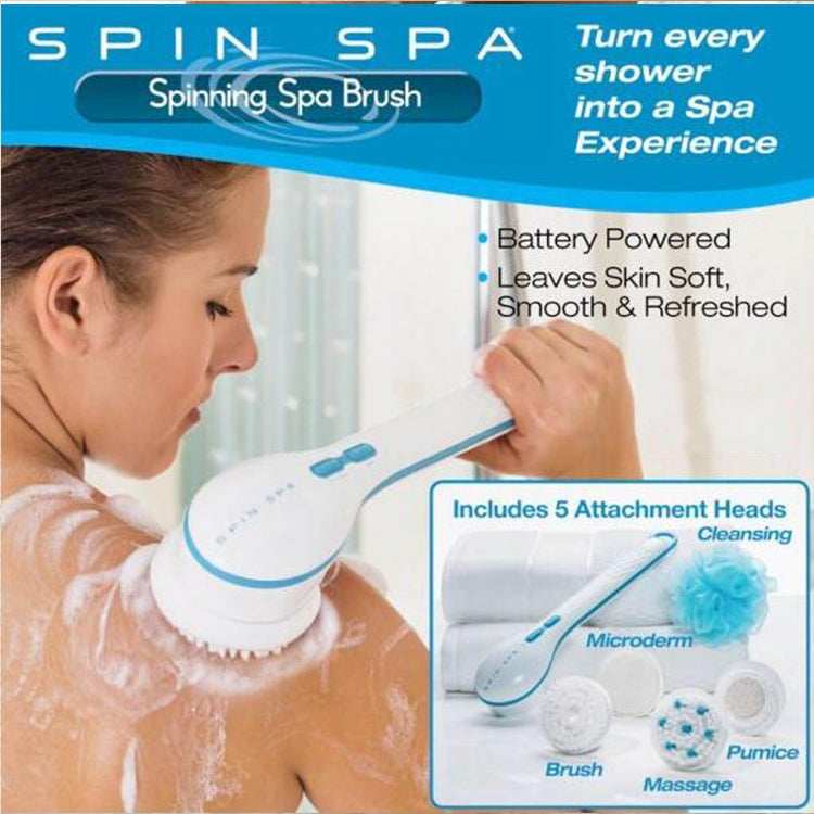 Electronic Waterproof Spin Spa Bath Brush Long-handled Massage Brush, with 5 Brush Heads - Bath Brushes & Sponges by buy2fix | Online Shopping UK | buy2fix