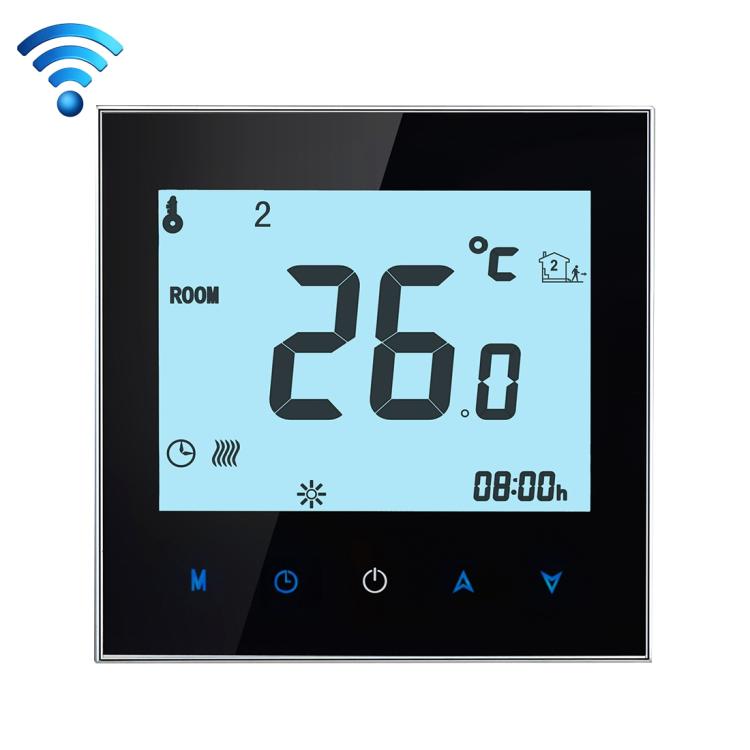BHT-1000-GB-WIFI 16A Load Electronic Heating Type Touch LCD Digital WiFi Heating Room Thermostat with Sensor, Display Clock / Temperature / Periods / Time / Week / Heat etc.(Black) by buy2fix