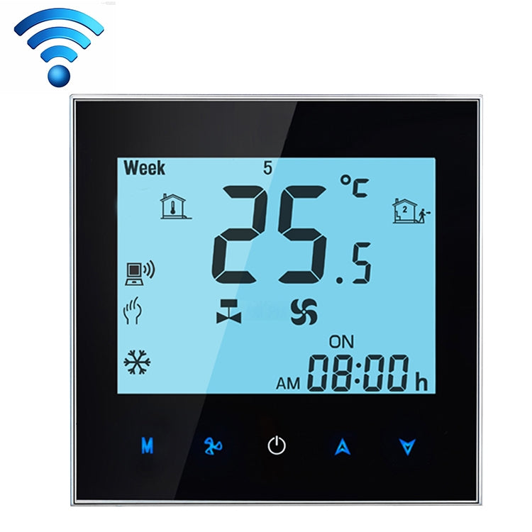 LCD Display Air Conditioning 4-Pipe Programmable Room Thermostat for Fan Coil Unit, Supports Wifi (Black) by buy2fix
