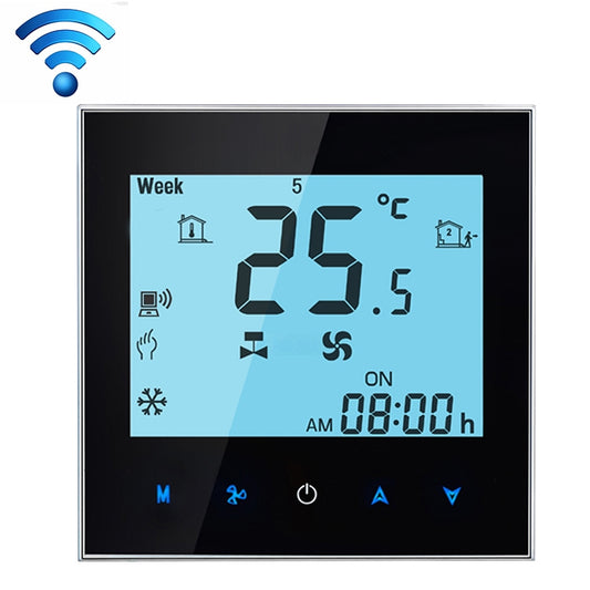 LCD Display Air Conditioning 4-Pipe Programmable Room Thermostat for Fan Coil Unit, Supports Wifi (Black) by buy2fix