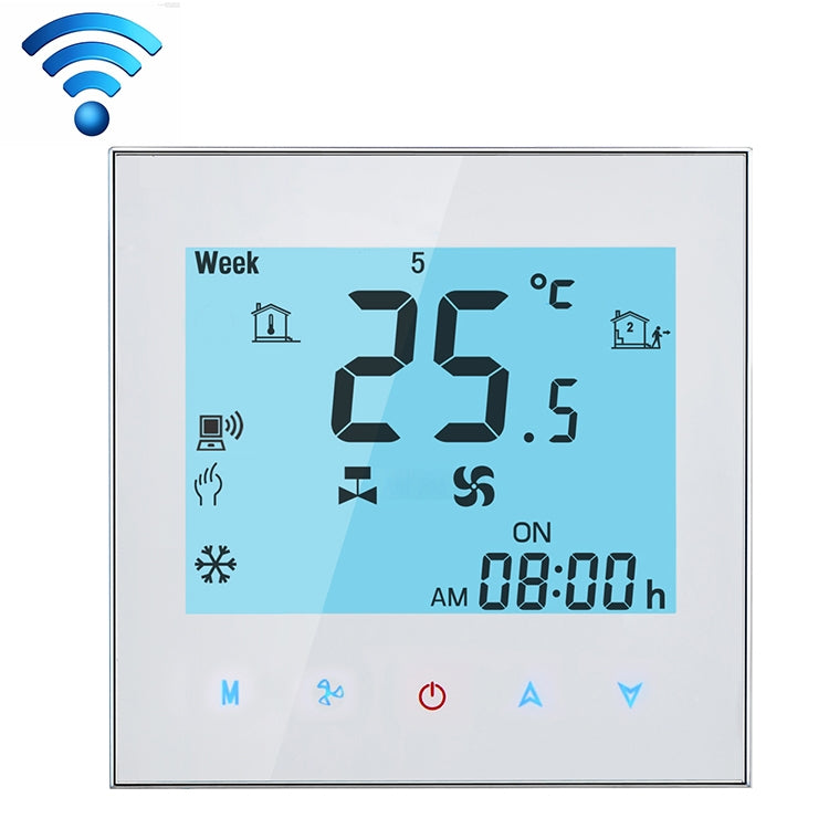LCD Display Air Conditioning 4-Pipe Programmable Room Thermostat for Fan Coil Unit, Supports Wifi (White) by buy2fix