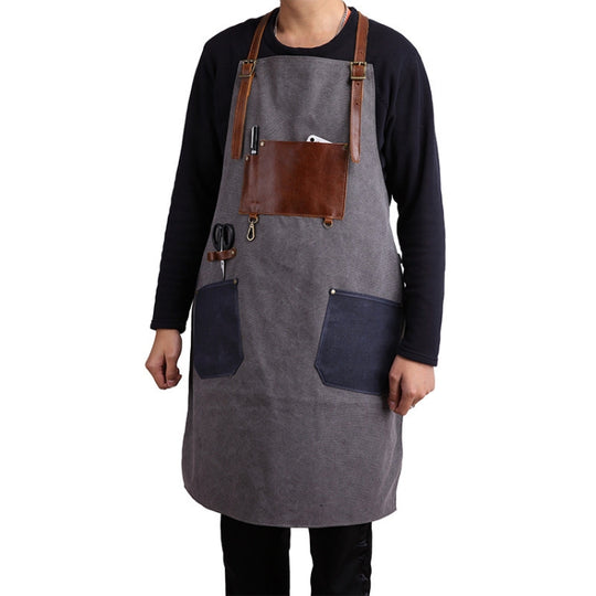 Retro Style Cotton Canvas Craftsman Work Aprons(Grey)
