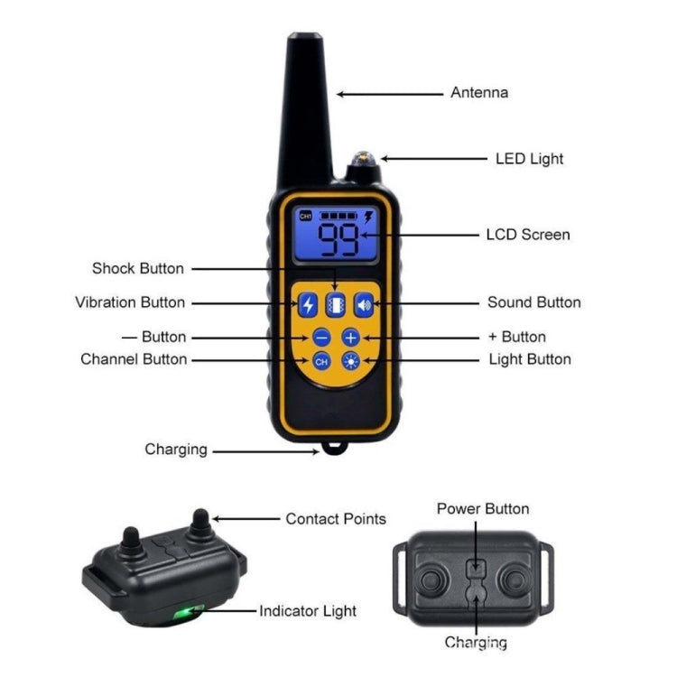 880-2 800 Yards Rechargeable Remote Control Collar Dog Training Device Anti Barking Device(Black Black) - Training Aids by buy2fix | Online Shopping UK | buy2fix