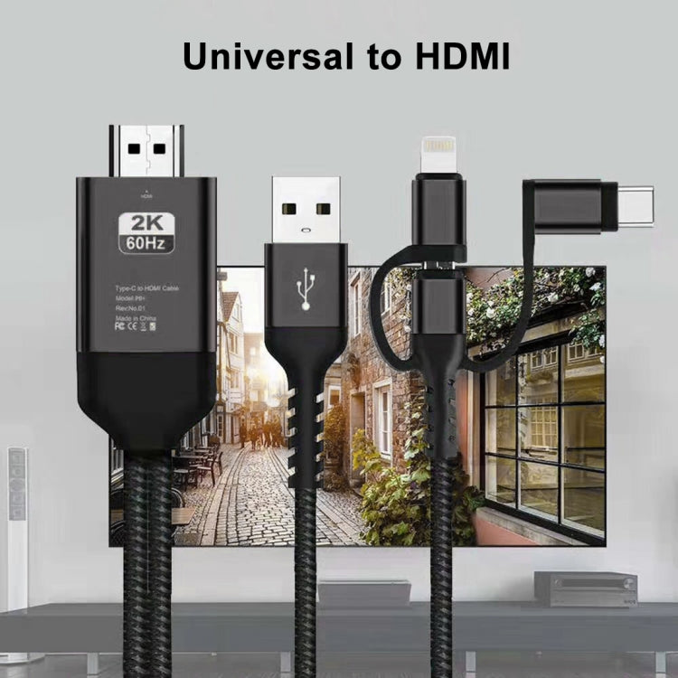 3 in 1 Micro USB + USB-C / Type-C + 8 Pin to HDMI HDTV Cable(Black) - Video & Audio Cable by buy2fix | Online Shopping UK | buy2fix