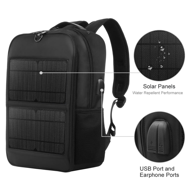 HAWEEL 14W Solar Panel Power Backpack Laptop Bag with Handle and 5V / 2.1A Max USB Charging Port(Black) - Backpack by HAWEEL | Online Shopping UK | buy2fix