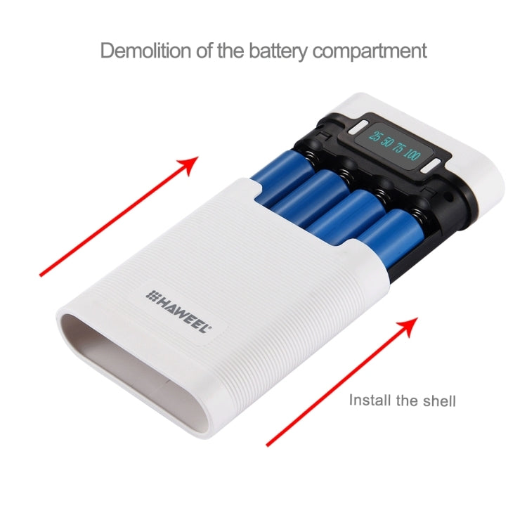 [US Warehouse] HAWEEL DIY 4 x 18650 Battery (Not Included) 10000mAh Power Bank Shell Box with 2 x USB Output & Display for iPhone, Galaxy, Sony, HTC, Google, Huawei, Xiaomi, Lenovo and other Smartphones(White) by HAWEEL