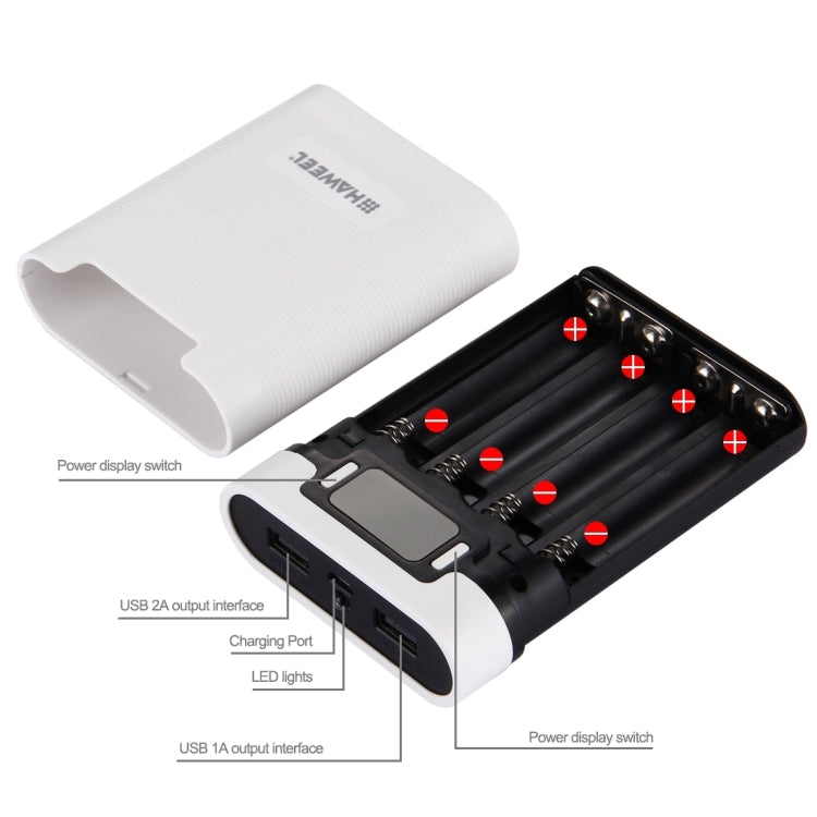 [US Warehouse] HAWEEL DIY 4 x 18650 Battery (Not Included) 10000mAh Power Bank Shell Box with 2 x USB Output & Display for iPhone, Galaxy, Sony, HTC, Google, Huawei, Xiaomi, Lenovo and other Smartphones(White) by HAWEEL