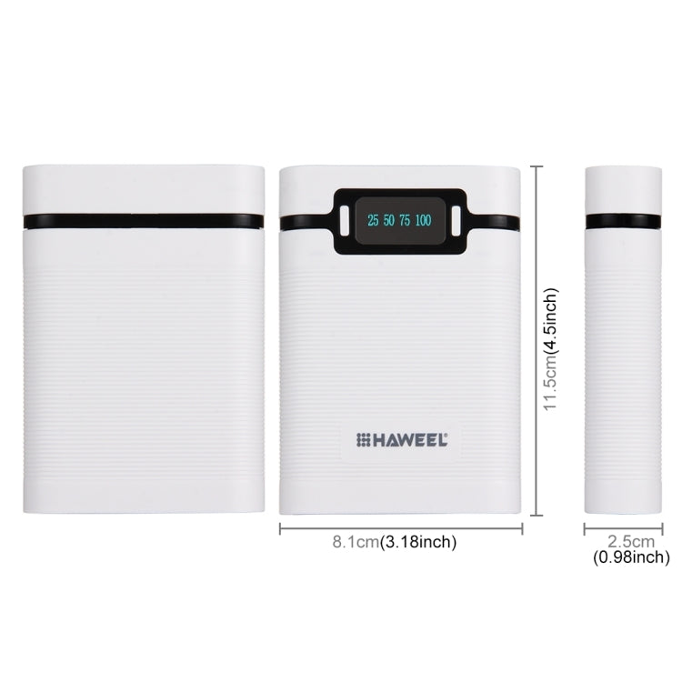 [US Warehouse] HAWEEL DIY 4 x 18650 Battery (Not Included) 10000mAh Power Bank Shell Box with 2 x USB Output & Display for iPhone, Galaxy, Sony, HTC, Google, Huawei, Xiaomi, Lenovo and other Smartphones(White) by HAWEEL
