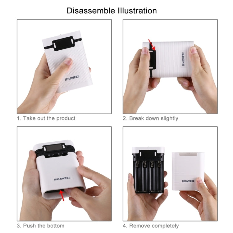 [US Warehouse] HAWEEL DIY 4 x 18650 Battery (Not Included) 10000mAh Power Bank Shell Box with 2 x USB Output & Display for iPhone, Galaxy, Sony, HTC, Google, Huawei, Xiaomi, Lenovo and other Smartphones(White) by HAWEEL