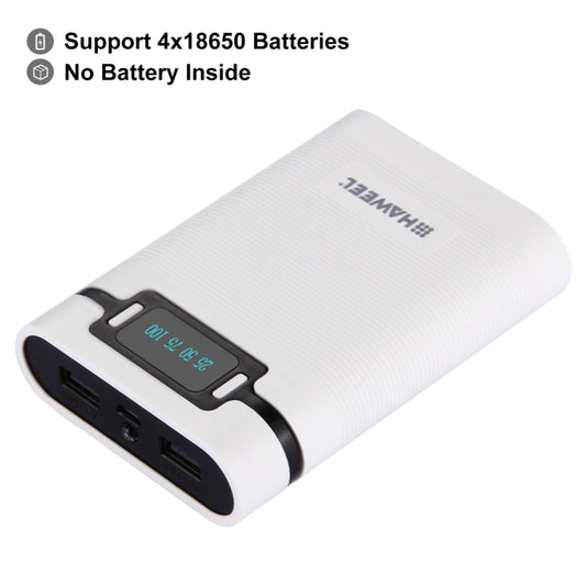HAWEEL DIY 4 x 18650 Battery (Not Included) 10000mAh Power Bank Shell Box with 2 x USB Output & Display for iPhone, Galaxy, Sony, HTC, Google, Huawei, Xiaomi, Lenovo and other Smartphones(White) by HAWEEL