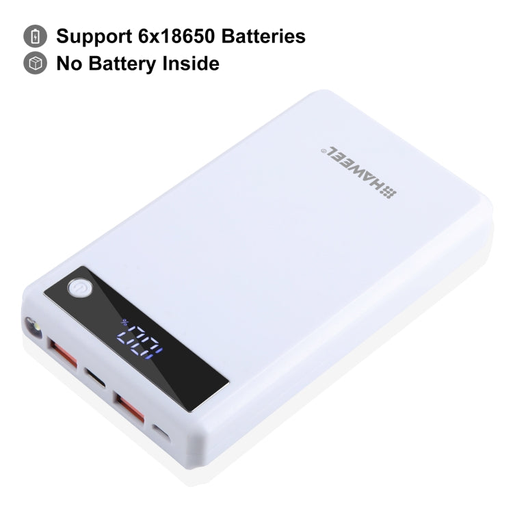 HAWEEL DIY 6 x 18650 Battery 24W Fast Charge Power Bank Box Case with Display, Not Include Battery (White) by HAWEEL