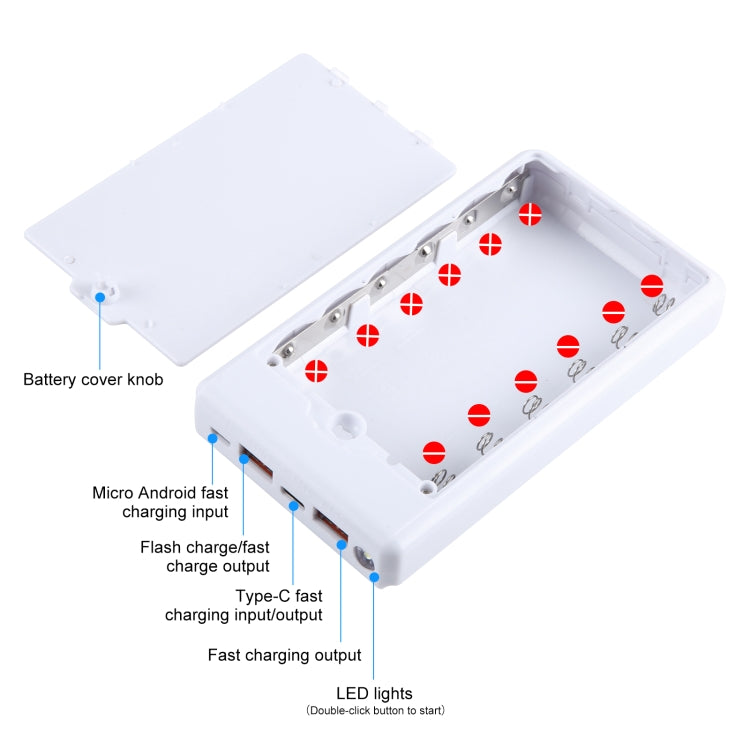 HAWEEL DIY 6 x 18650 Battery 24W Fast Charge Power Bank Box Case with Display, Not Include Battery (White) by HAWEEL