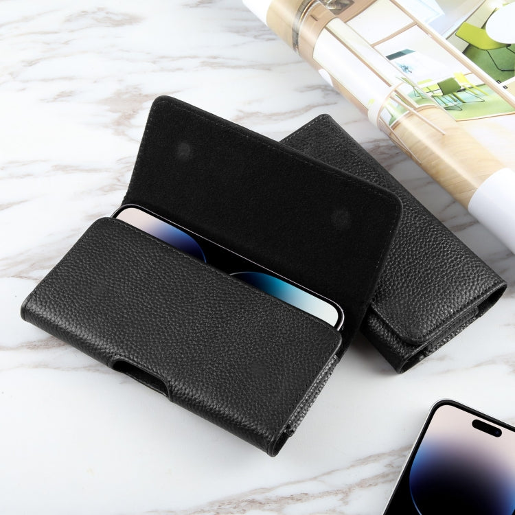 HAWEEL 6.1-6.8 inch Litchi Texture Genuine Leather Phone Belt Clip Horizontal Carrying Pouch (Black) -  by HAWEEL | Online Shopping UK | buy2fix