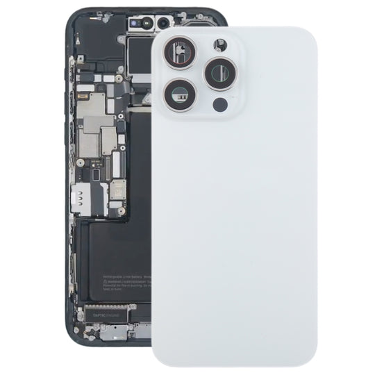 For iPhone 15 Pro Max Glass Battery Back Cover with Camera Lens Frame(White)