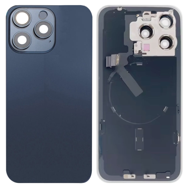 For iPhone 15 Pro Max Glass Battery Back Cover with Flash Bracket + Wireless Charging Module(Blue) by buy2fix