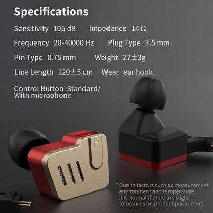 KZ BA10 Ten Unit Moving Iron Metal In-ear Universal Wired Control Earphone with Microphone (Red) - In Ear Wired Earphone by KZ | Online Shopping UK | buy2fix