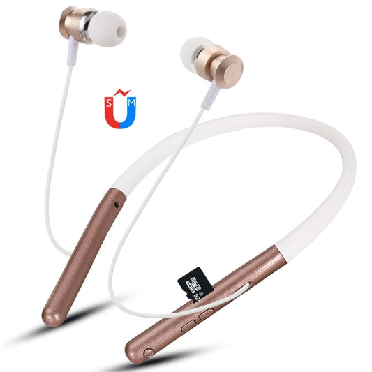 F108 Bluetooth 4.2 Hanging Neck Design Bluetooth Headset, Support Music Play & Switching & Volume Control & Answer(Gold) by buy2fix