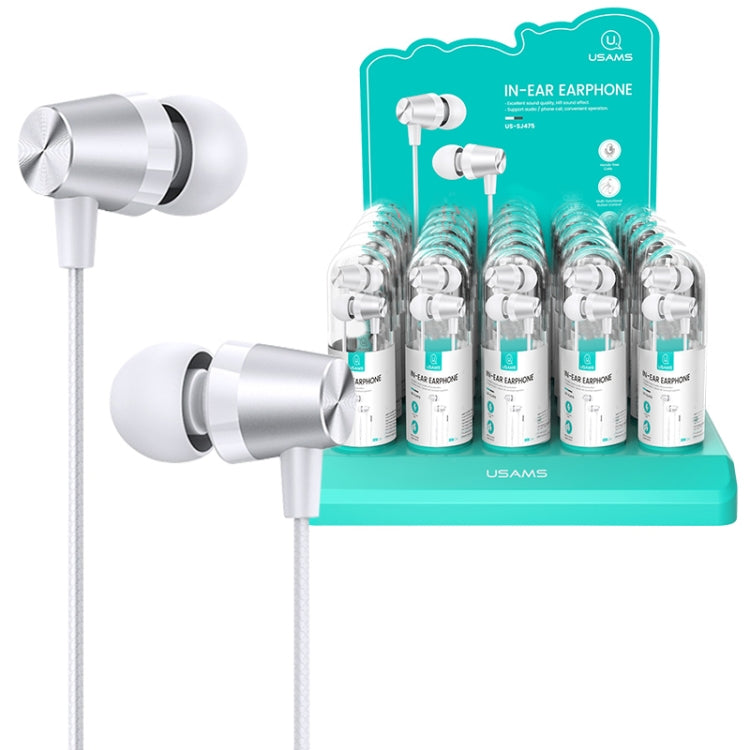 30 PCS USAMS EP-42 3.5mm Plating Metal In-ear Wired Earphone, Length: 1.2m, Test Tube Packaging(White) - In Ear Wired Earphone by USAMS | Online Shopping UK | buy2fix